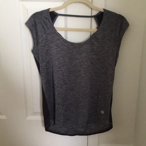 Black and gray athletic cap sleeve shirt